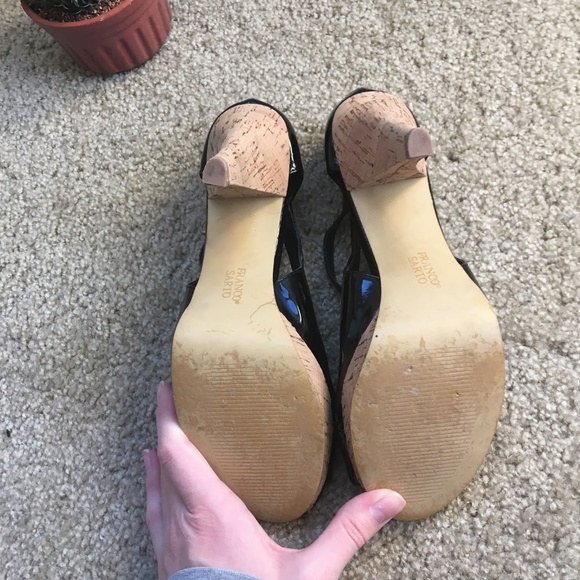 Franco Sarto Black Cork Ankle Strap Heel Sandals - Picture 4 of 8